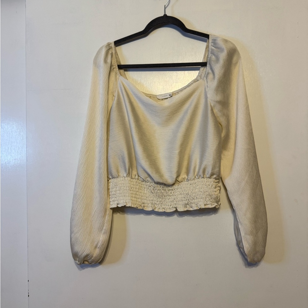Lush Cream Long-Sleeve Smocked Waist Blouse